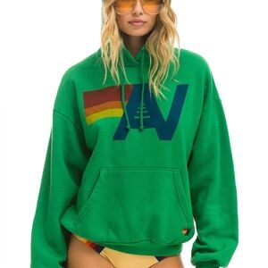Aviator Nation Green Hoodie with Rainbow Logo